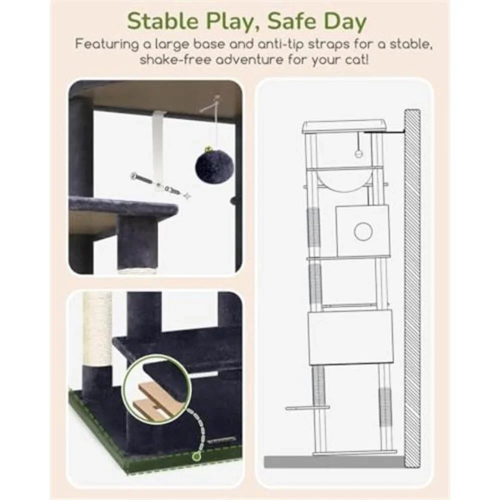 Heavy Duty Cat Tree Sturdy Cat Tower, Dark Gray, 74